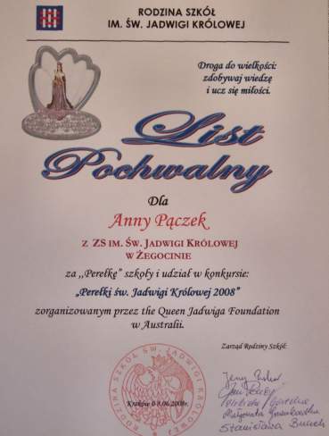 Dyplom dla Anny P�czek.