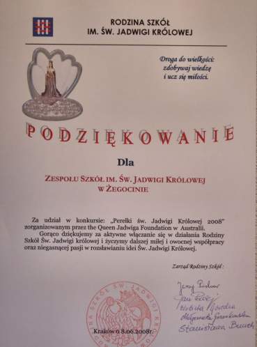 Podzi�kowanie dla ZS w �egocinie.