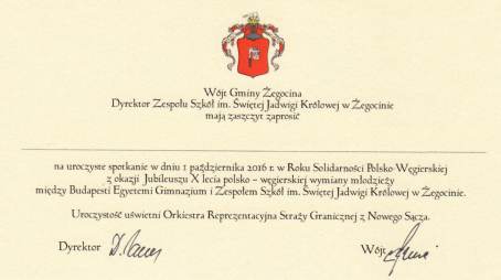Obchody 10.lecia wymiany m�odzie�y �egociny i Budapesztu - 01.10.2016 r.